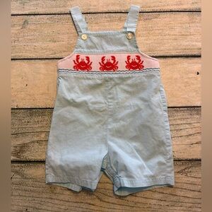Anavini blue smocked embroidered red crab overalls . 24 months
